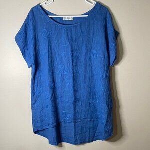 Terzo Millennio Made in Italy Blue Women's Top with Embroidery